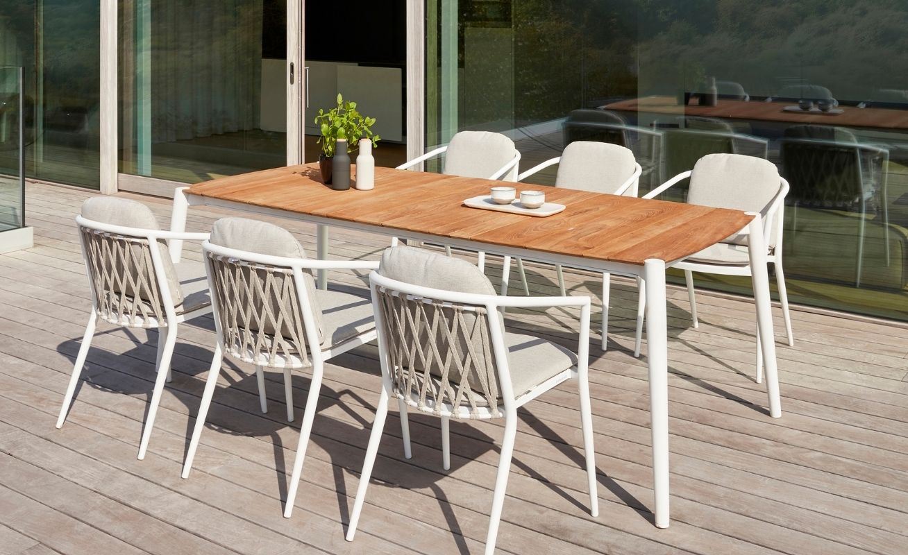 Diphano Icon Outdoor Dining Armchair White PCA Frame and teak seat - Danish Design Co Singapore