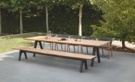 Diphano Outdoor Pure Teak Bench and Table with a Black frame and Spirt Dining Armchair - Danish Design Co Singapore