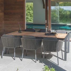 Diphano Ombre Outdoor Dining Chair, Lava PCA frame, Graphite Rope and Chestnut Cushion in setting - Danish Design Co Singapore