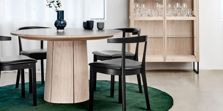 Skovby round extendable dining table