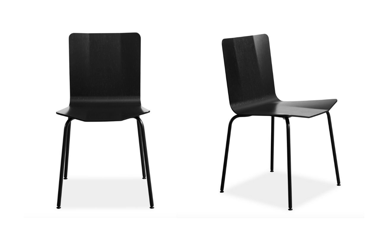 Skovby dining chair #801 is a minimalist and characteristic model with a distinctive veneer shell combined with slick steel legs in either black steel or chrome. The unique shape of the veneer shell gives the seat extra flexibility and comfort.  