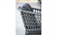 Close up of Ocean Outdoor Dining Chair in Taupe with the Natté Grey Optional Cushion Set Danish Design Co Singapore