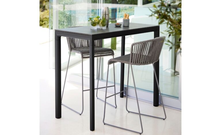 Drop Outdoor Bar Table with a Lava Grey Aluminium Frame and Black Fossil Ceramic Table Top - Danish Design Co Singapore