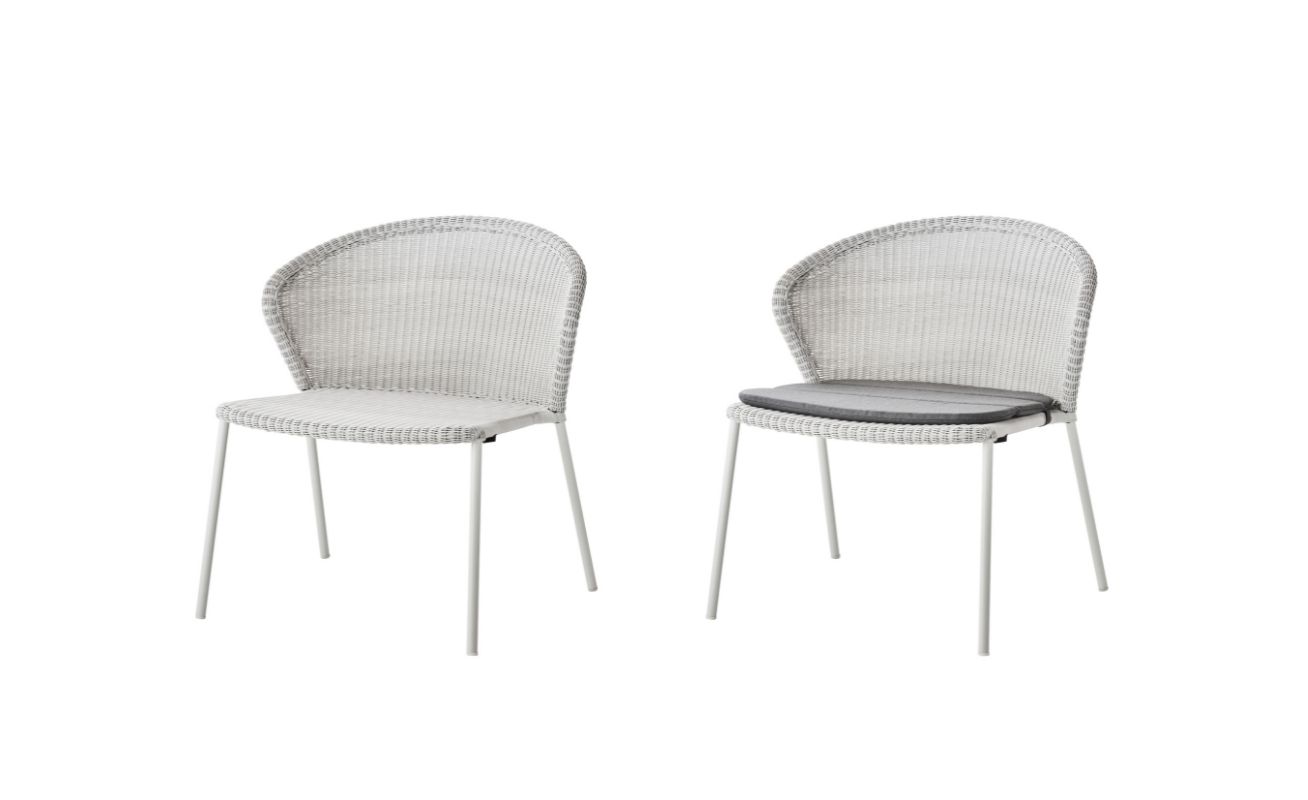 Lean Outdoor Lounge Chair in White Grey Cane-Line Weave and a Grey Optional Cushion Danish Design Co Singapore