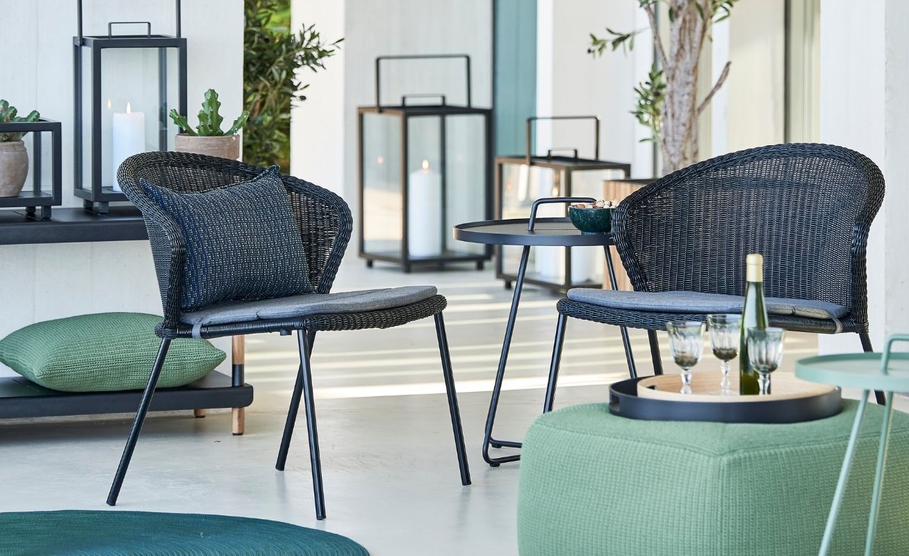 Lean Outdoor Lounge Chair in Black Cane-Line Weave and a Grey Optional Cushion Danish Design Co Singapore