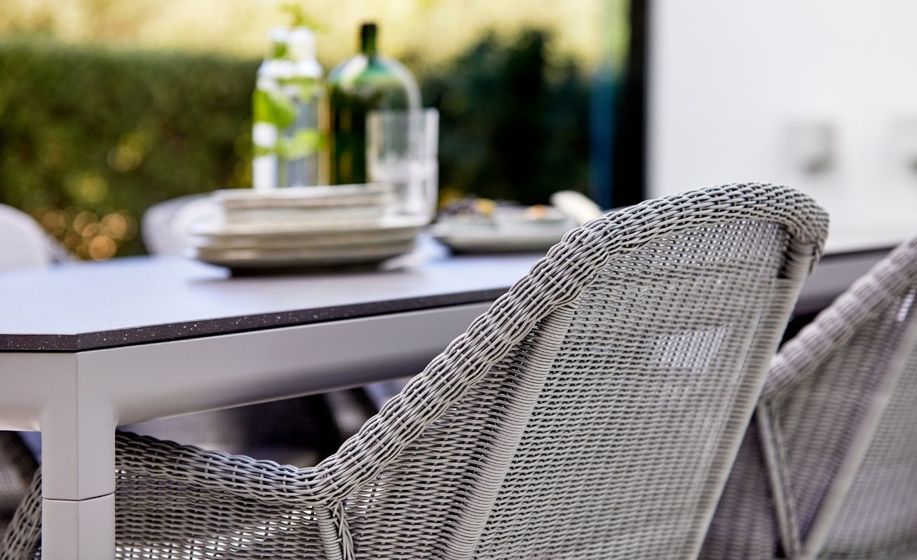 Drop Outdoor Dining Table with Light Grey Aluminium frame with a Black Fossil Ceramic Table Top - Danish Design Co Sinapore