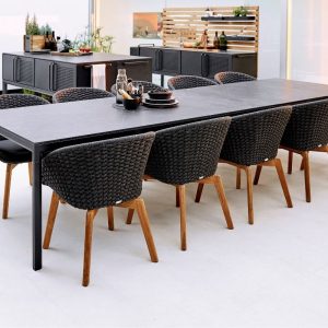 Drop Outdoor Dining Table with Lava Grey Aluminium frame with a Black Fossil Ceramic Table Top - Danish Design Co Singapore