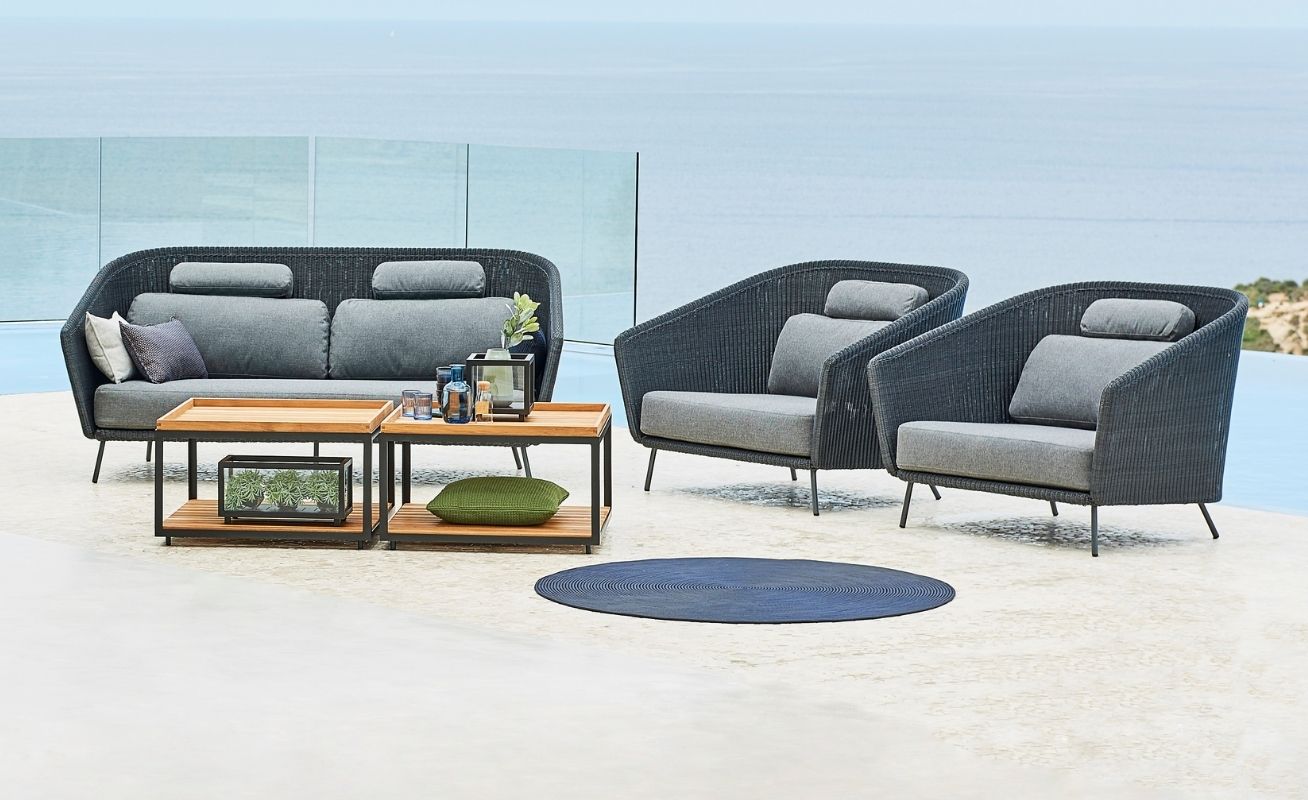 Cane-line Mega Outdoor Lounge Chair in Dark Grey with Light Grey Cushions - Danish Design Co Singapore