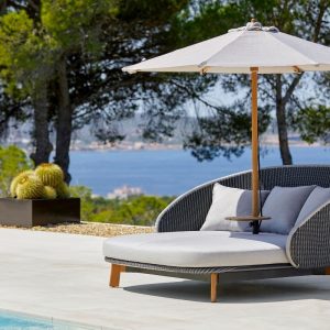 Cane-line Peacock Daybed, dark grey and light grey with parasol - Danish Design Co Singapore