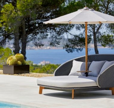 Cane-line Peacock Daybed, dark grey and light grey with parasol - Danish Design Co Singapore
