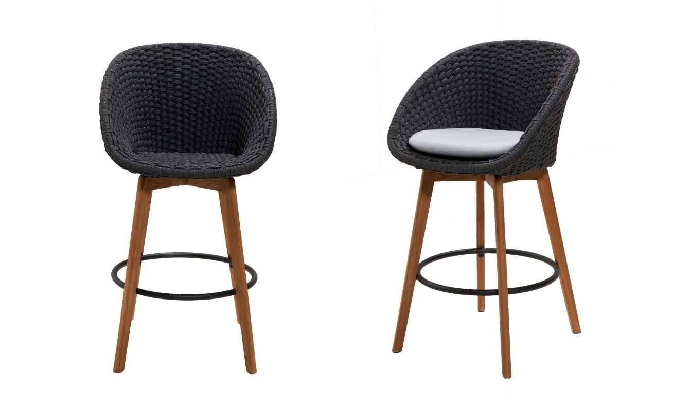 Cane-line Peacock Outdoor Bar Chair in dark grey and one with a light cushion - Danish Design Co Singapore