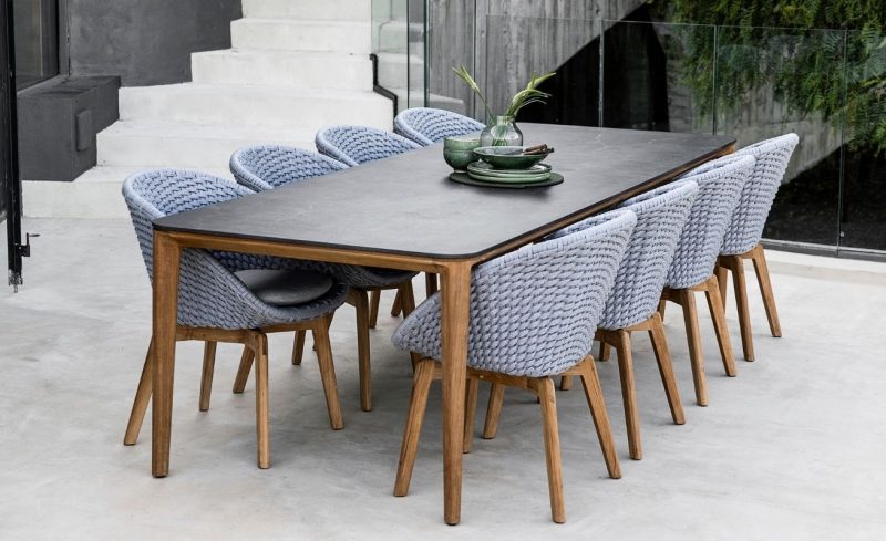 light grey outdoor dining table