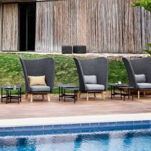 Cane-line Peacock Wing Highback Outdoor Lounge Chair by the pool - Danish Design Co Singapore