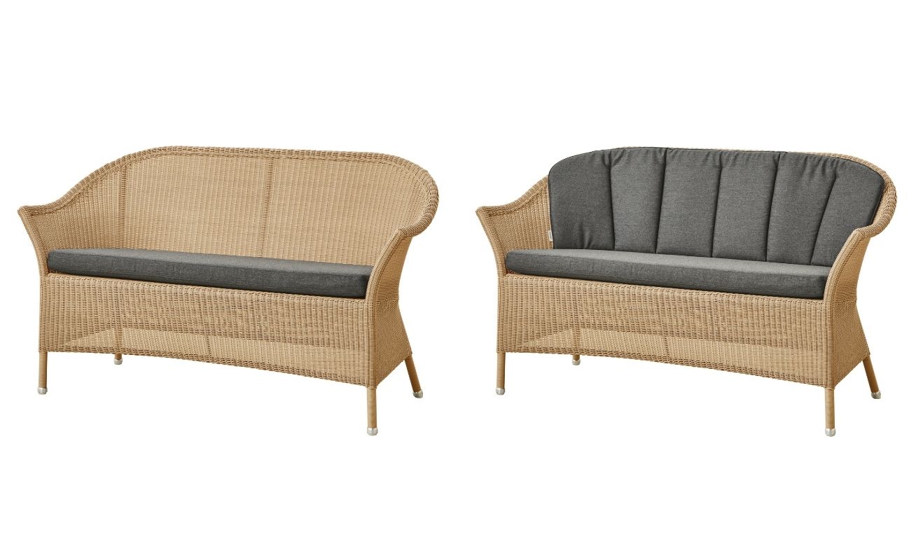 Lansing 3 seater outdoor sofa in Natural cane and grey cushions - Danish Design Co Singapore