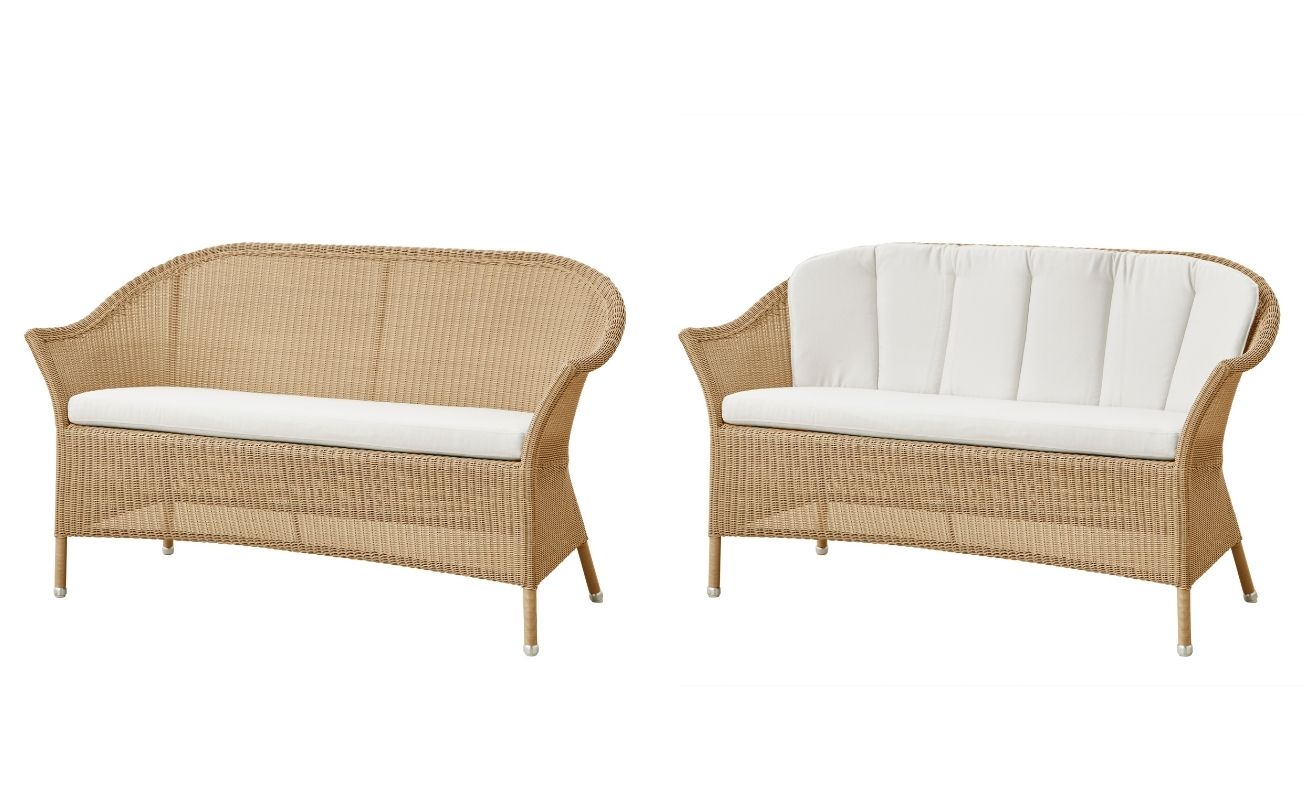 Lansing 3 seater outdoor sofa in Natural cane and white cushions - Danish Design Co Singapore