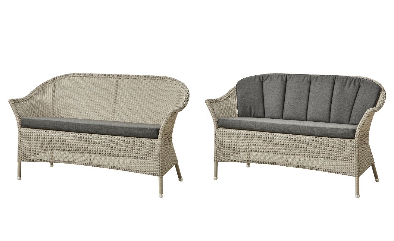 Lansing 3 seater outdoor sofa in taupe cane and grey cushions - Danish Design Co Singapore