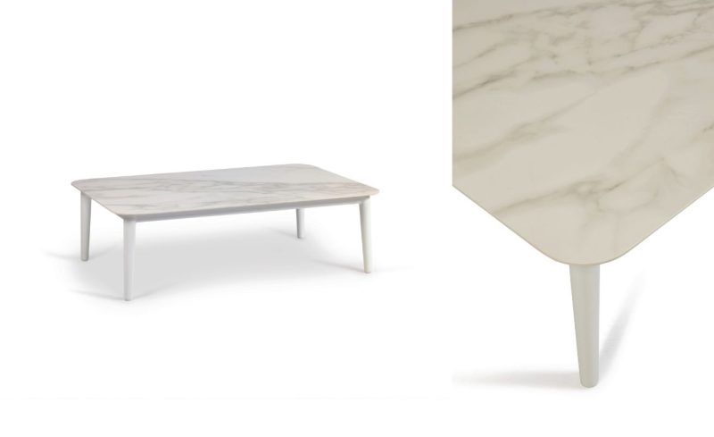 white rectangular outdoor coffee table