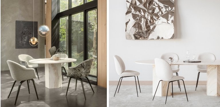 Dining Furniture - Gubi Beetle Chair and Gubi Bat Chair and Epic Marble Dining Table - Danish Design Co Singapore