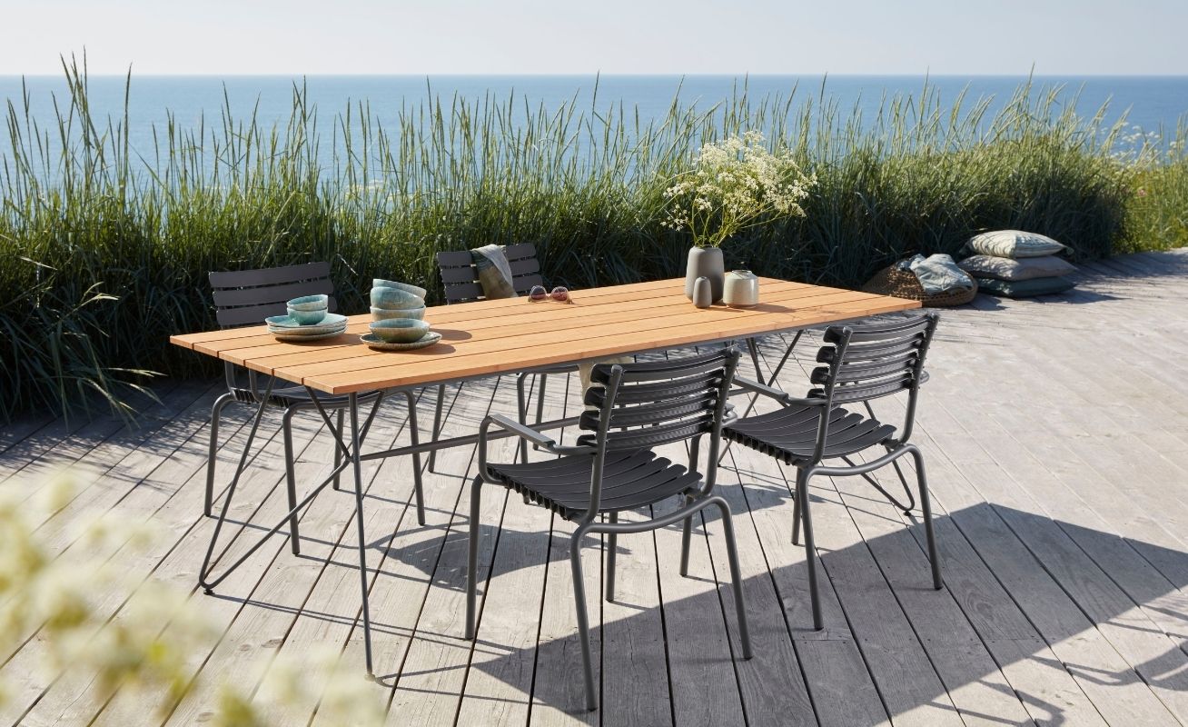Houe Reclips Outdoor Dining Chair in Black and Black Aluminium Armrests