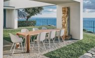 Gubi Atmosfera Outdoor Dining Table with Outdoor Beetle Chairs in Alabaster White