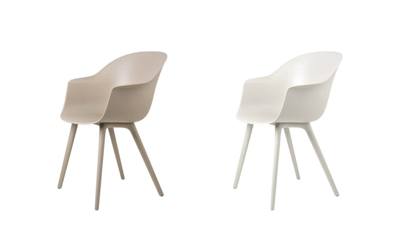 Gubi Bat Outdoor Dining Chair in Alabaster White and New Beige