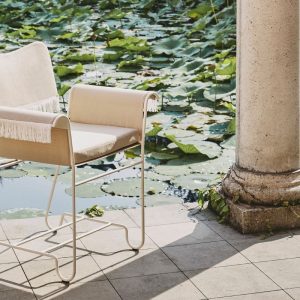 Gubi Tropique Outdoor Dining Chair with fringes in Classic White Semi Matt Base