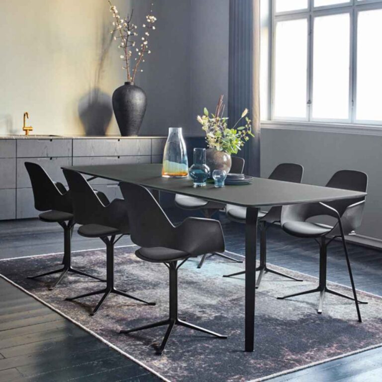 Float table with Black Linoleum Table Top