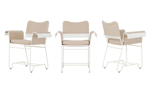 Gubi Tropique Outdoor Dining Chair with fringes in Classic White Semi Matt Base